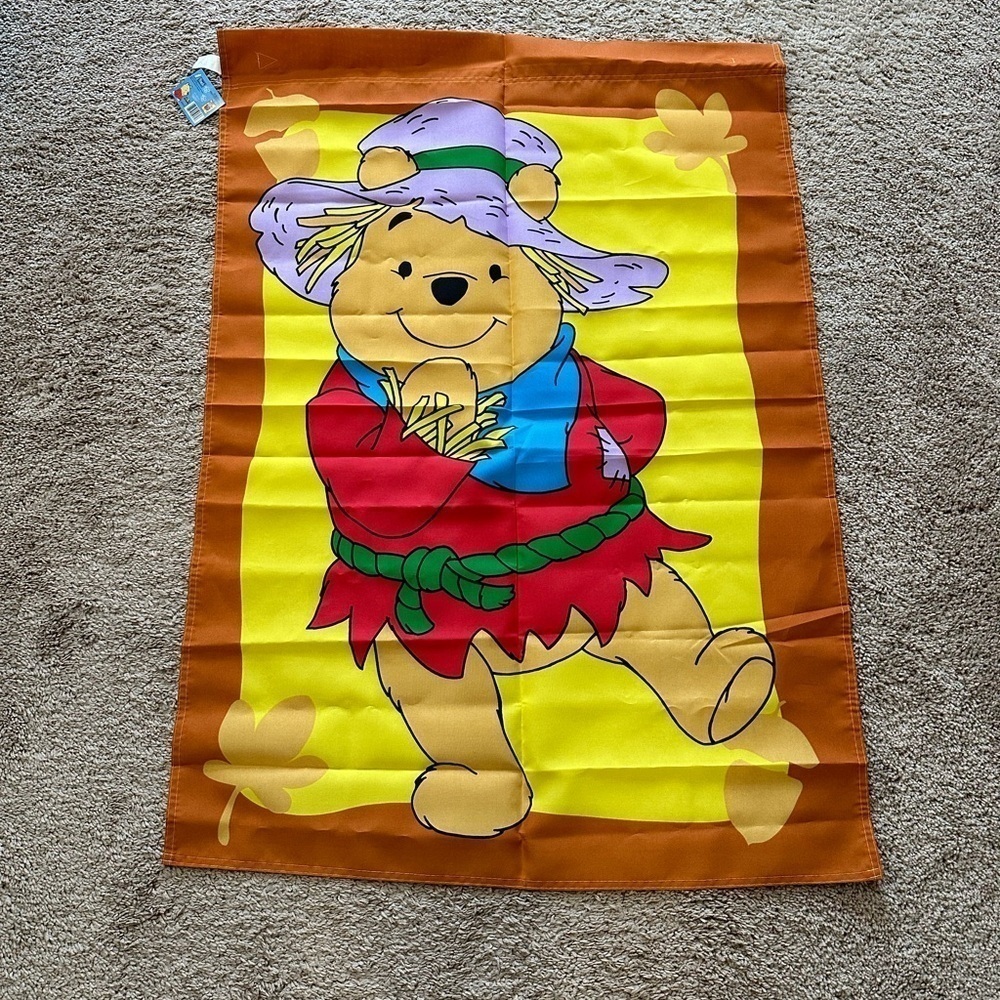Disney Winnie The Pooh Scarecrow Halloween Fall Screen Printed Flag 29 x 40